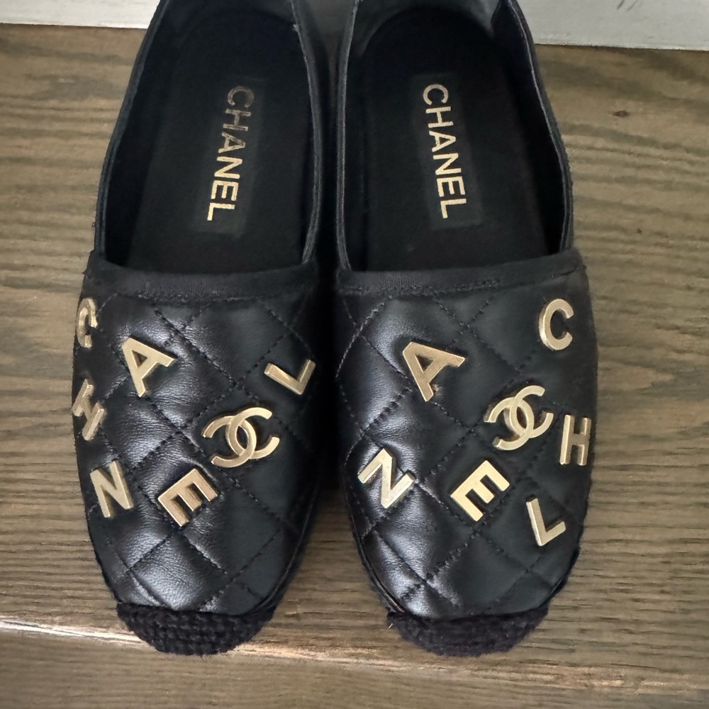 Chanel 36 Black Quilted lucky charms espadrilles Women's Shoes